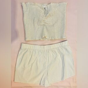 Two Piece Set Smocked Tube Top Striped Shorts Coastal Lounge L
